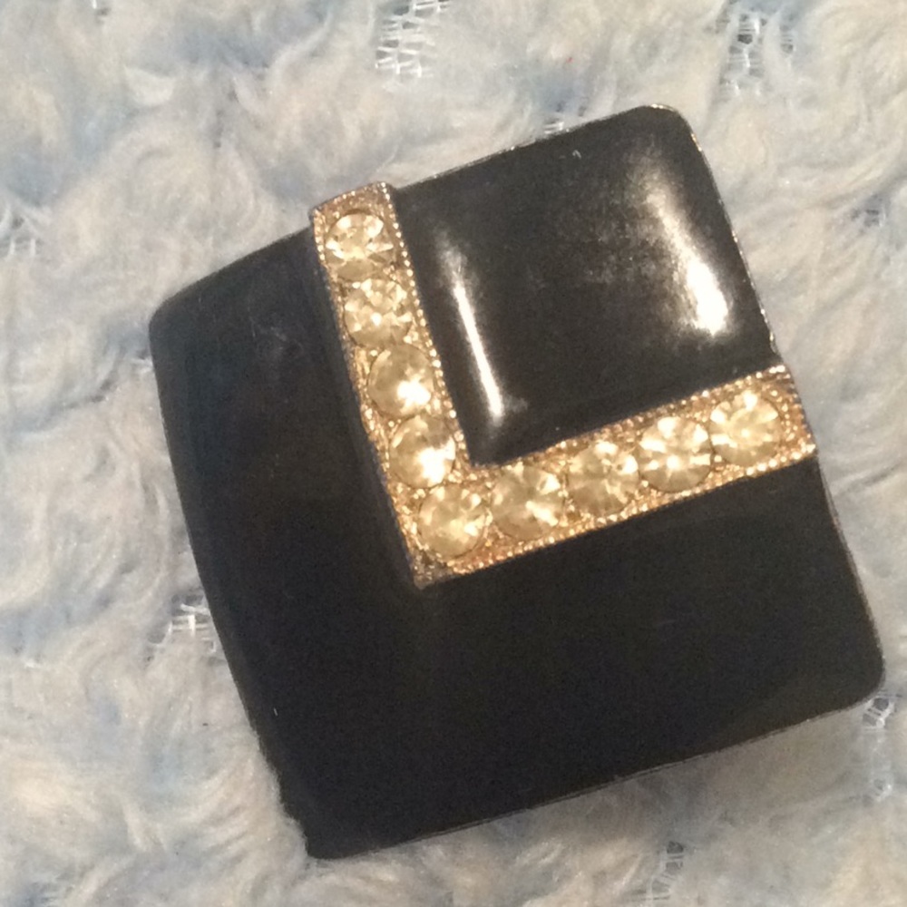 50s Clip earrings black enamel & Pave rhinestones - Picture 2 of 3